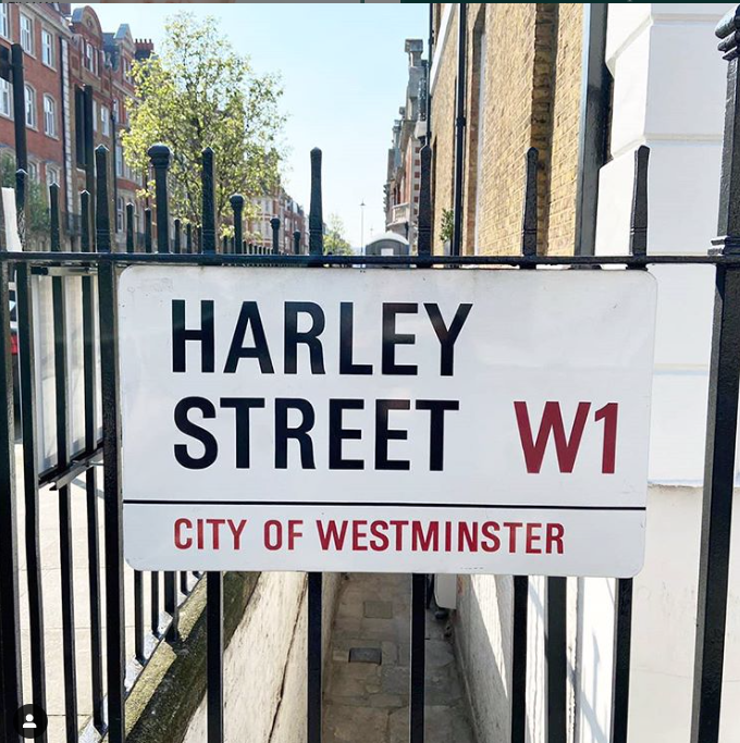 street sign of harley street W1 city of westminster in London