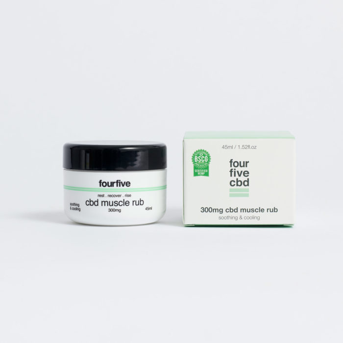 CBD muscle rub in a tub, by four five CBD 