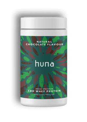 A tub of CBD Whey Protein in Chocolate Flavour by Tuna Labs 