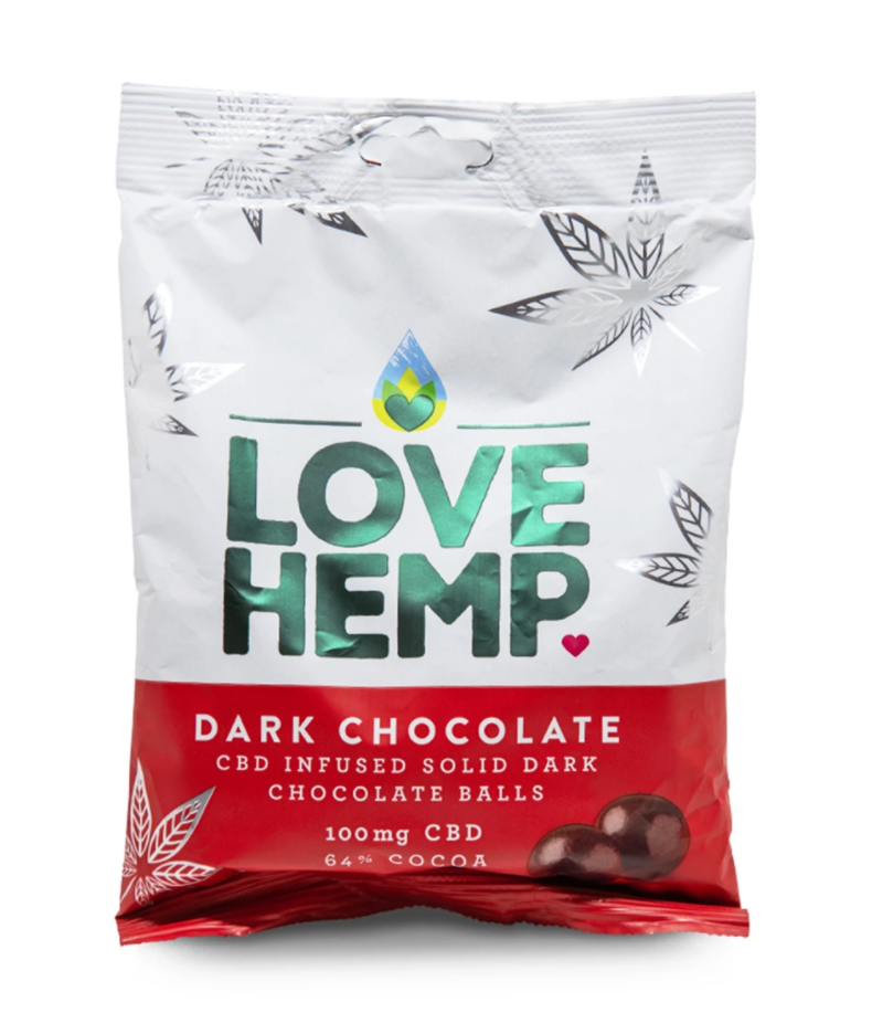 A packet of Love Hemp CBD dark chocolate