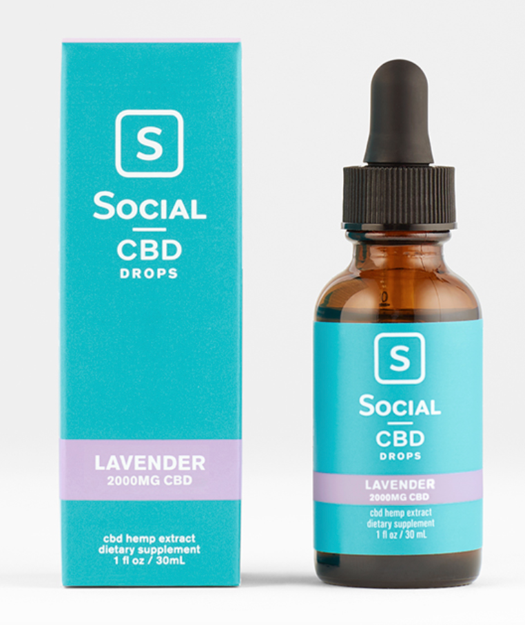 Social CBD Drops 2000mg Lavender CBD oil bottle